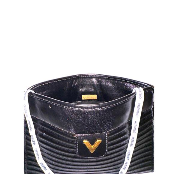 Vintage Valentino Garavani Leather Clutch Shoulder Bag Hand Bag Logo Black - Picture 4 of 11